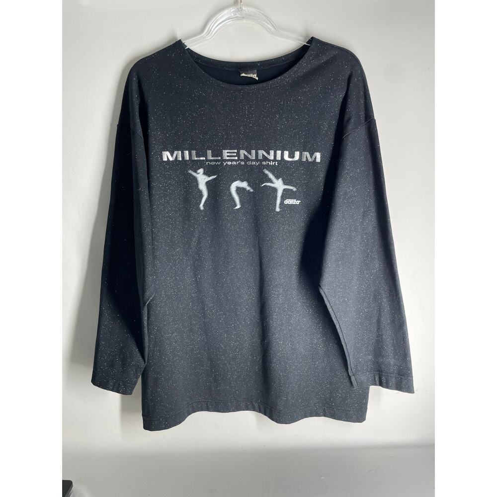 Dimensione Danza Millennium New Years Black Glittery Long Sleeve T-shirt Medium